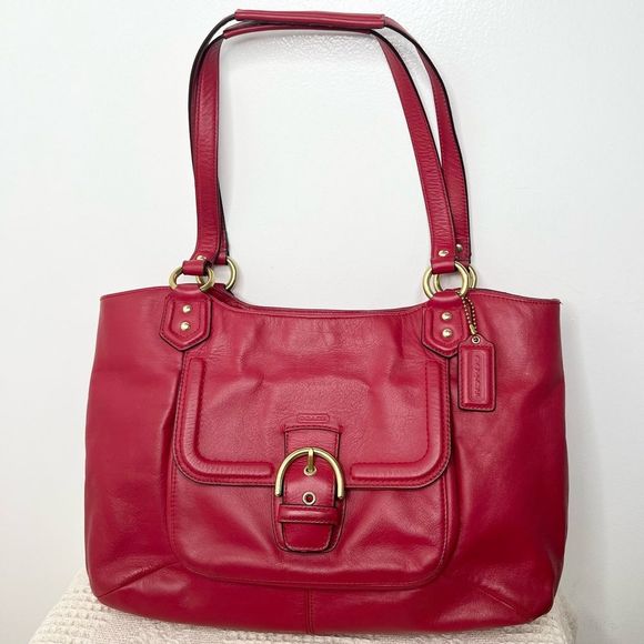 Coach Handbags - Coach Campbell Belle Leather Carryall Tote F24961 Cherry Red Large Shoulder Bag